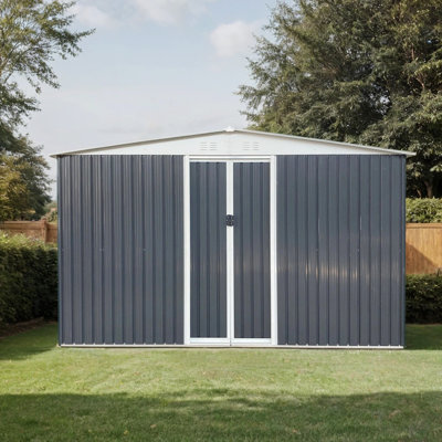 10FTx12FT Garden Shed, Grey, Aluminum Alloy Frame, Windows, Metal Anti-Corrosion