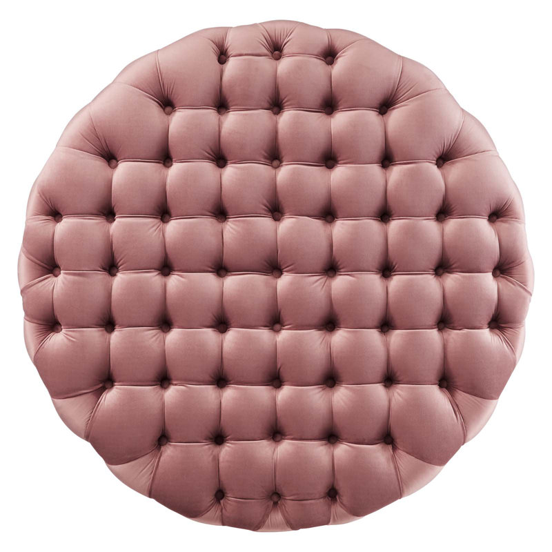 Grand repose-pieds rond en velours Performance, Velours vieux rose