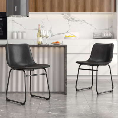 Evre Bar Stools Set of 2, PU Leather Counter Height Bar Stools,  Modern Barstools with Metal Legs and Footrest, Urban Armless Dining Chairs with Backrest for Kitchen Island