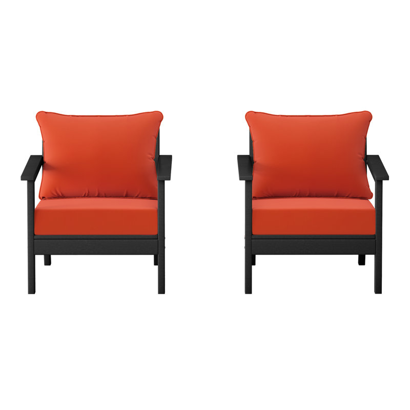 Chaise profonde avec coussins (ensemble de 2), Orange, Noir