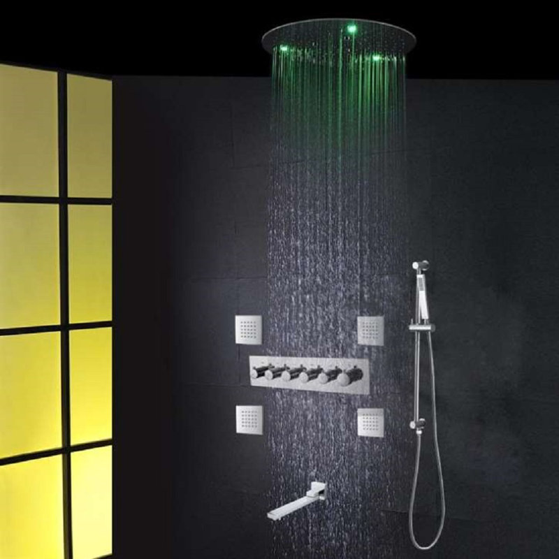 Acerra Chrome LED Ceiling Mount Thermostatic Shower Sleek Recessed Design with Adjustable Control