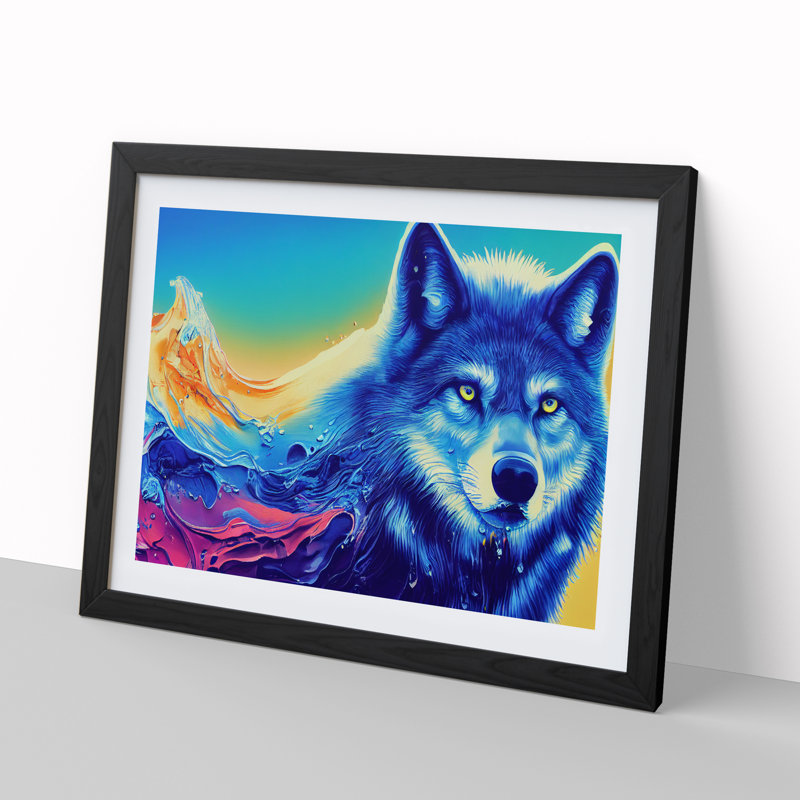 XH1022-10264X Wolf In Colour - Single Picture Frame Print, 46cm H x 64cm W, Black 