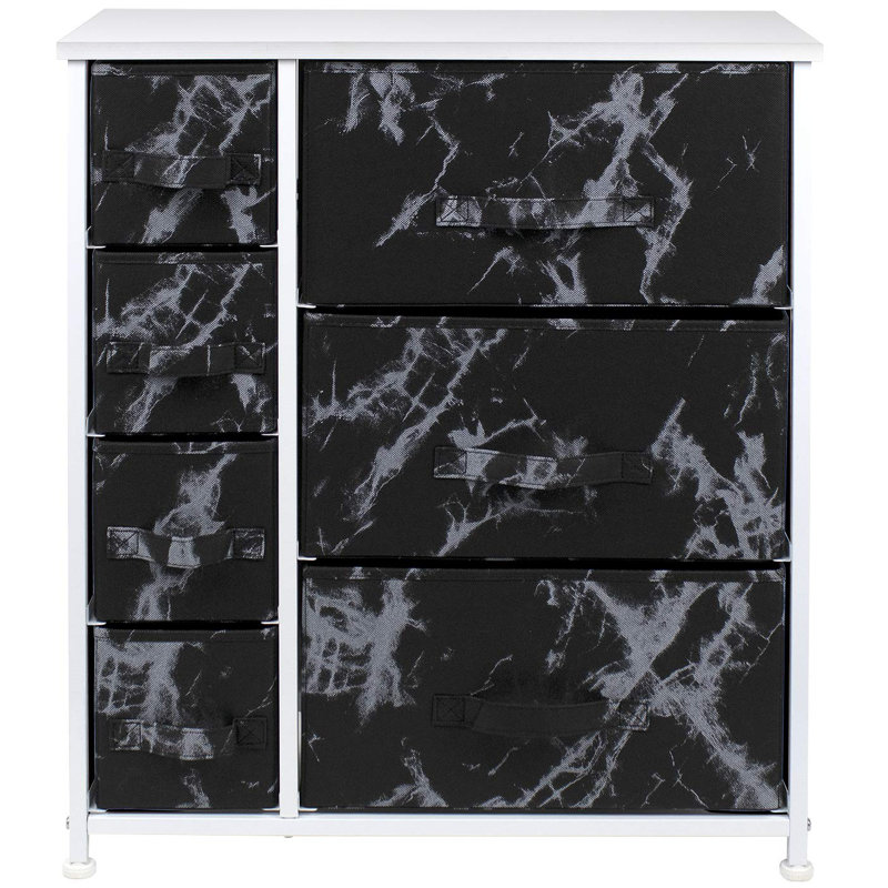 Table de chevet 7 tiroirs Sorbus, Noir / blanc
