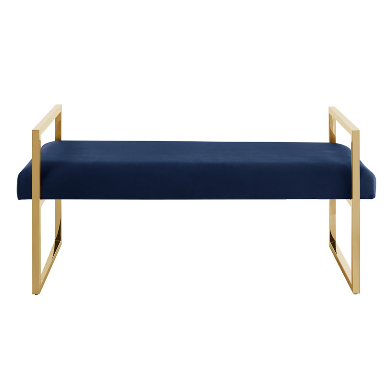 Khole Velvet Upholstered Bench, Navy/Gold