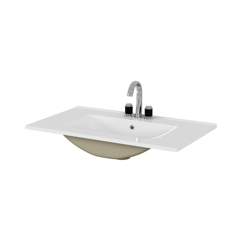 Lavabo de salle de bain en céramique avec trous pour robinets de 31,9 po