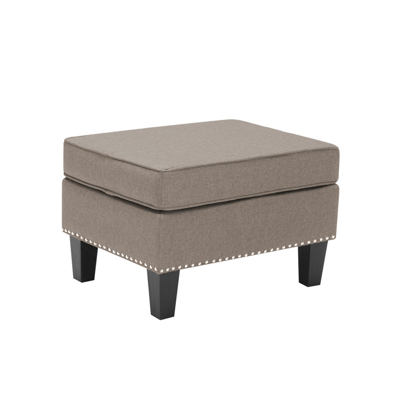 Yuki Fabric Upholstered Ottoman with Plastic Legs, Light Grey