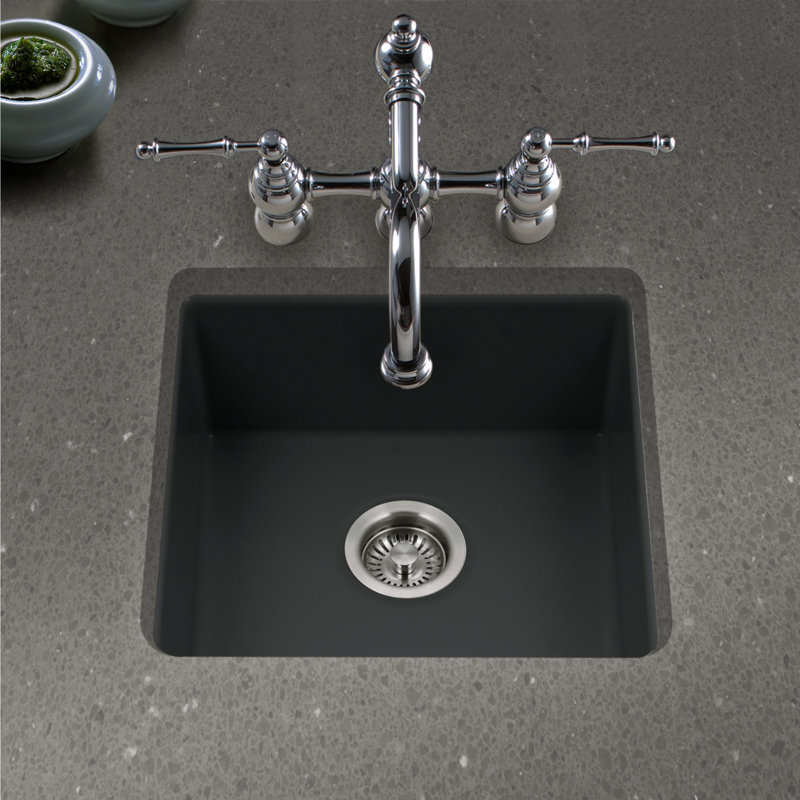 Évier de bar à simple cuve en argile réfractaire encastrable Houzer Platus - PTB-2020, Noir