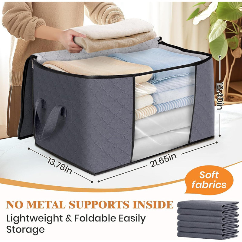 Paquet de 8, rangement pour vêtements, sacs de rangement pliables en tissu épais, contenants pour l'organisation de la chambre à coucher, garde-robe, vêtements, édredon, rangement pour garde-robe avec poignée