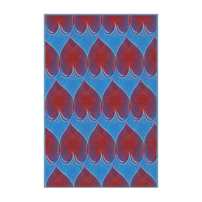 Tapis bleu/rouge à motifs, Rectangle 8 pi x 10 pi