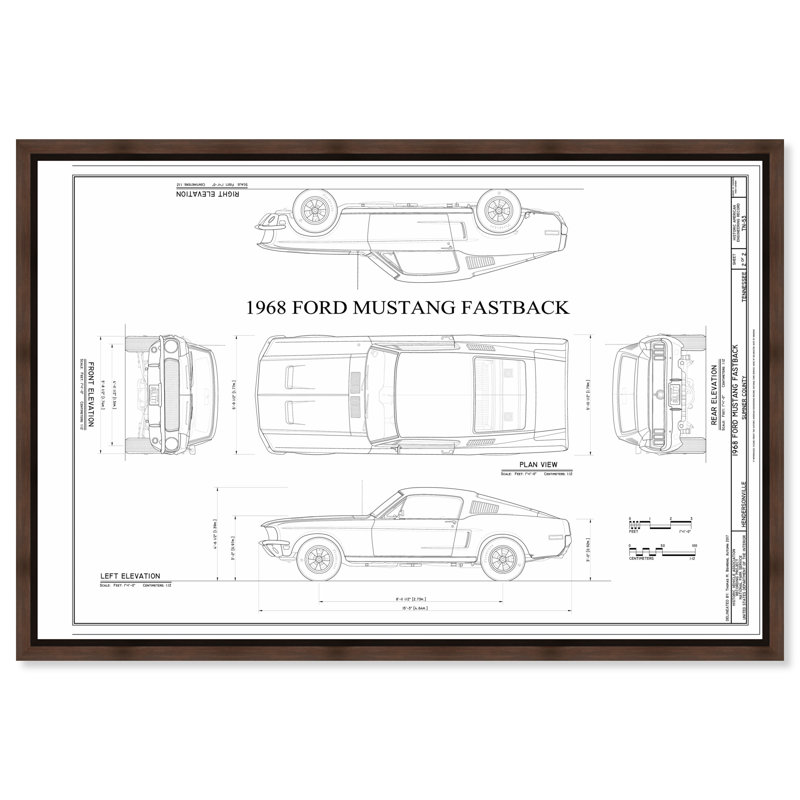Décoration murale Mustang Fastback, reproduction d'art sur toile encadrée par Art Remedy, cadre noyer, 45 x 30, 31"H x 46"W