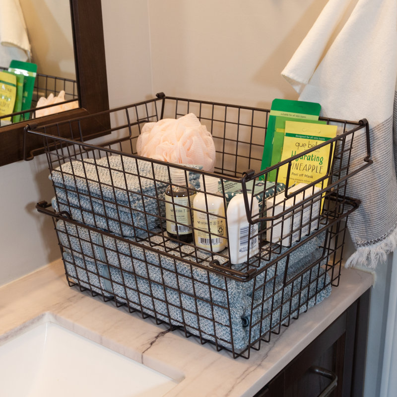 Stackable Metal Storage Baskets (Set of 2), Espresso, 5.5" H x 12" W x 16" D