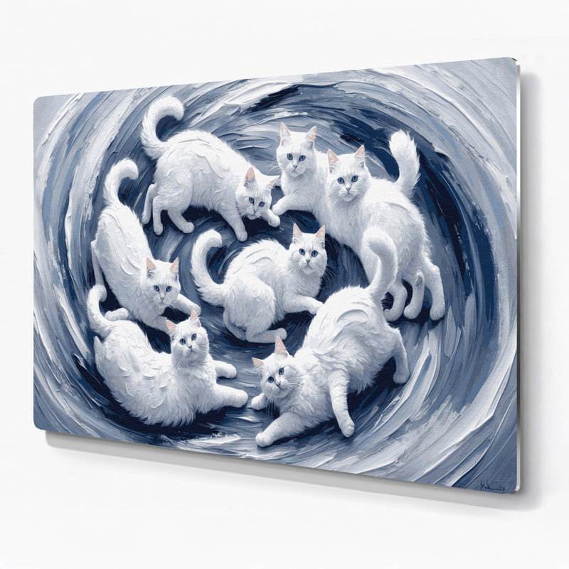 Chats, art mural blanc russe en métal gris, H 24 po x l 36 po