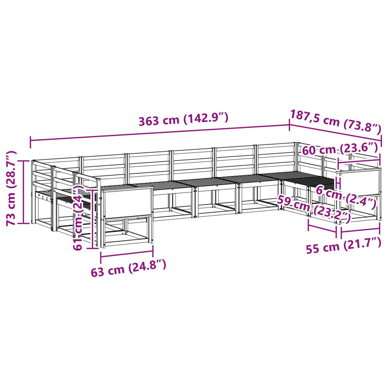 363cm Wide Patio Sectional, Natural/Grey