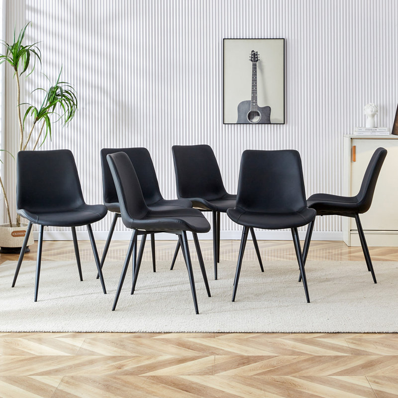 18'' H Faux Leather Upholstered Metal Side Chair, Black