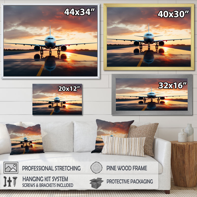 Photo prête à décoller de l'avion - impressions sur toile modernes, H 34 po x l 44 po x P 1,5 po, Cadre simple blanc