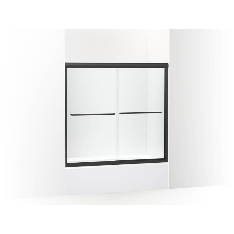 Finesse 59.62 in. W x 55.5 in. H Double Added Frameless Tub Door with Header and Clear Glass