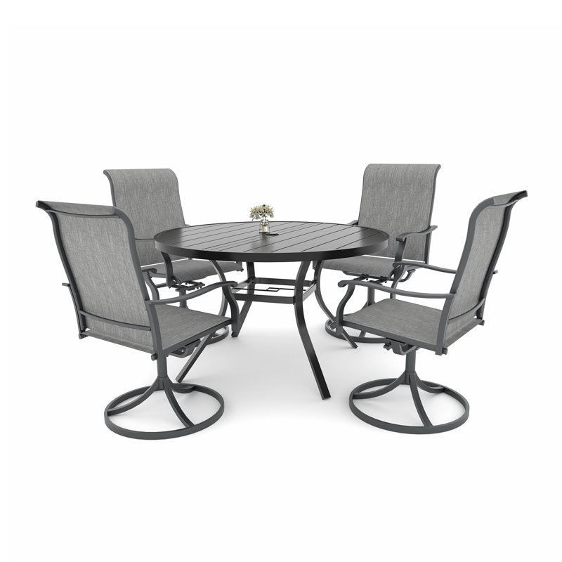 4- Person Round Dining Table With Swivel Chairs, Gray