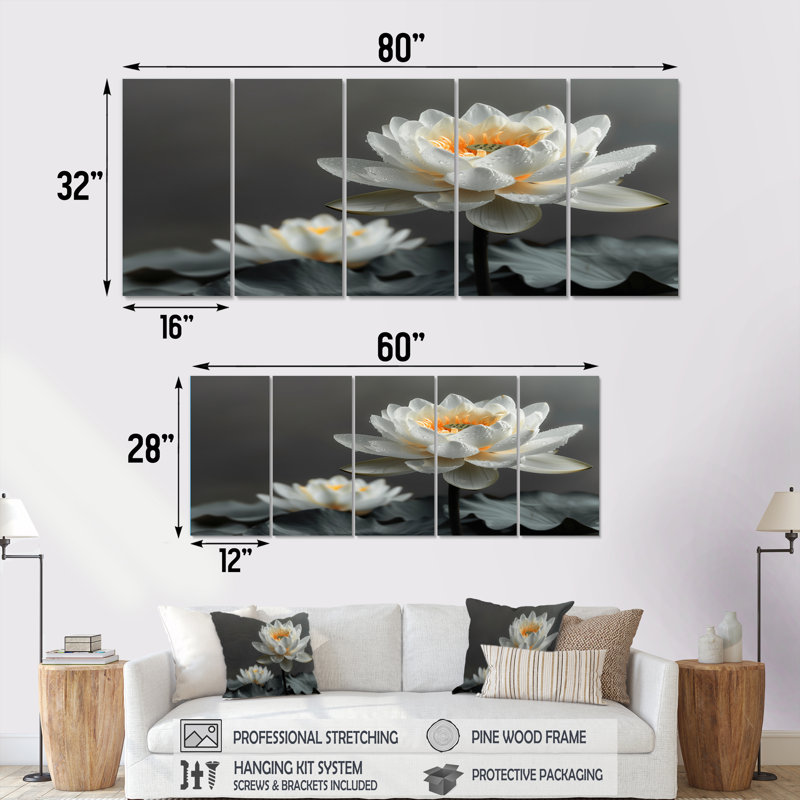 Ensemble de salon mural gris gris Lotus Perfection, H 32 po x l 80 po