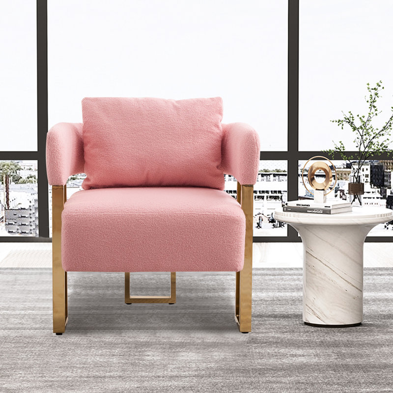 Chaise moderne rose avec pieds dorés, molleton doux pour une ambiance douillette - 2 pièces avec vestiaire, molleton de bureau, sans roulettes, rembourrage confortable