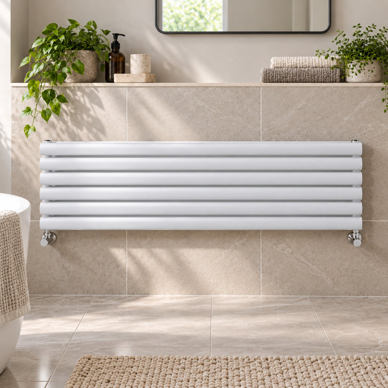  Horizontal Oval Panel Radiators, 1200mm W x 472mm H, White