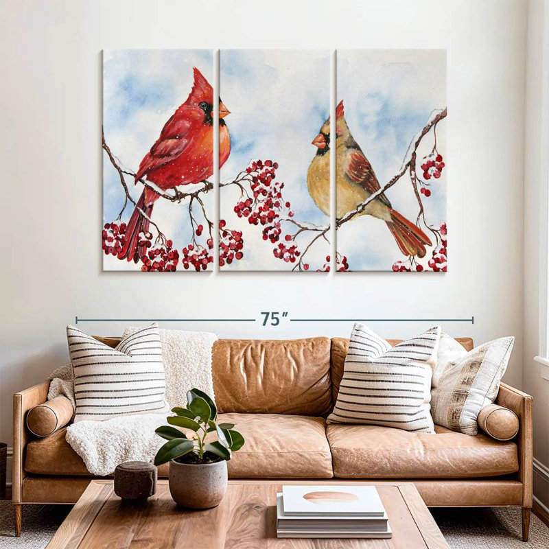 Cardinals de Brampt et baies d'hiver, H 42 po x l 65 po