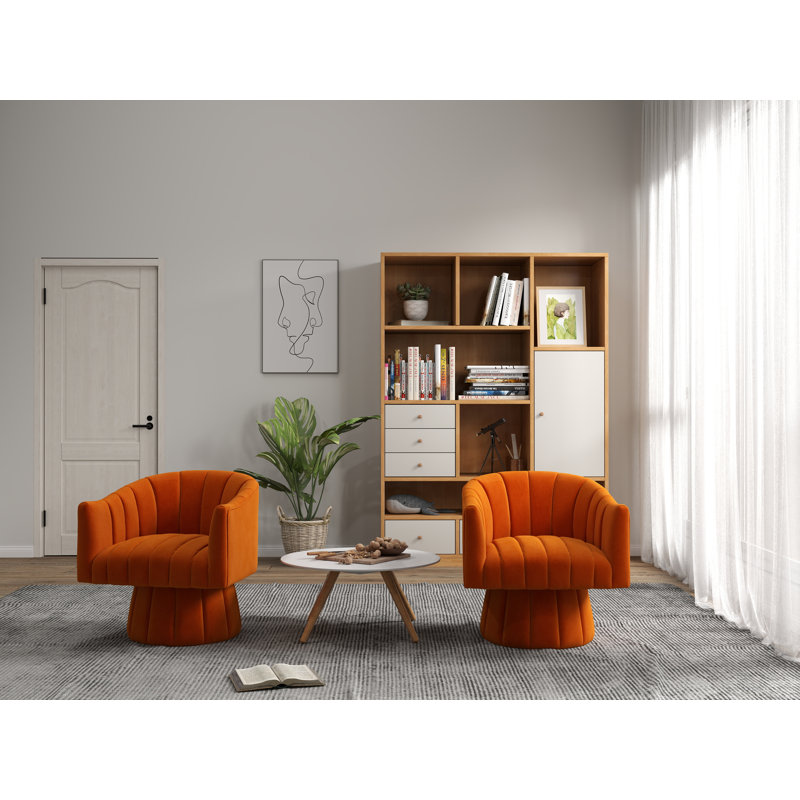 Izabell Velvet Swivel Barrel Chair, Izabell Orange Velvet