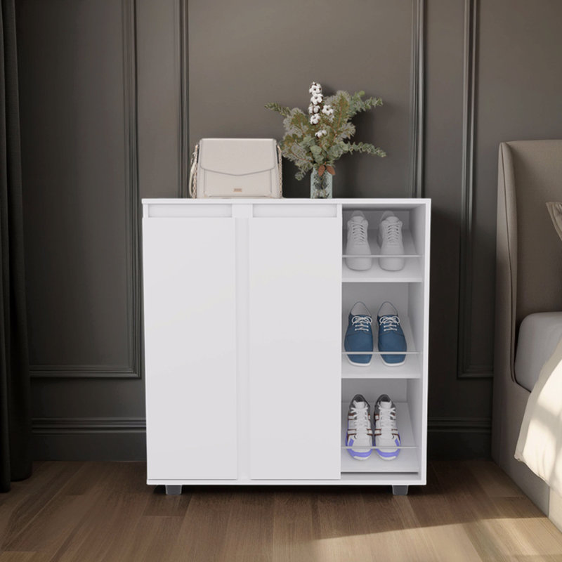 Armoire de rangement pour chaussures à 2 portes avec 8 tablettes fermées, Blanc