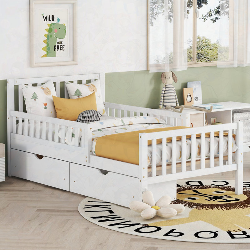 Lit de rangement en bois, Blanc, Simple