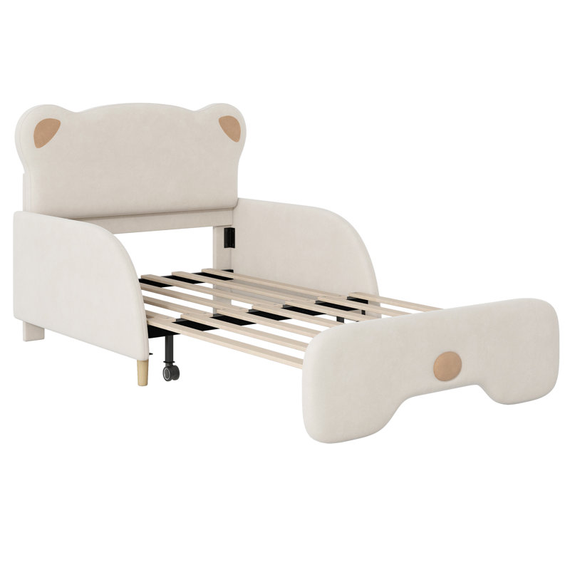Structure de canapé-lit simple tapissier extensible de taille TG avec tête de lit en forme d'ours