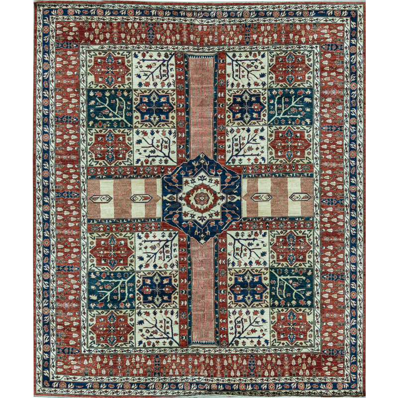 Tapis rouge / brun de haute qualité noué à la main