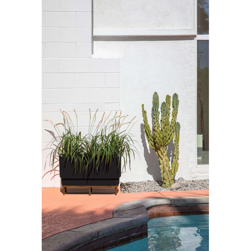 30" Black/Brown Raised Long Planter with Wooden Stand