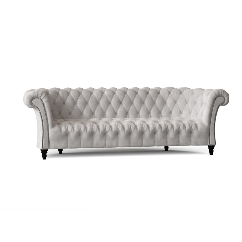 Canapé Chesterfield à accoudoirs roulés, Blanc velouté, Naturel, Standard