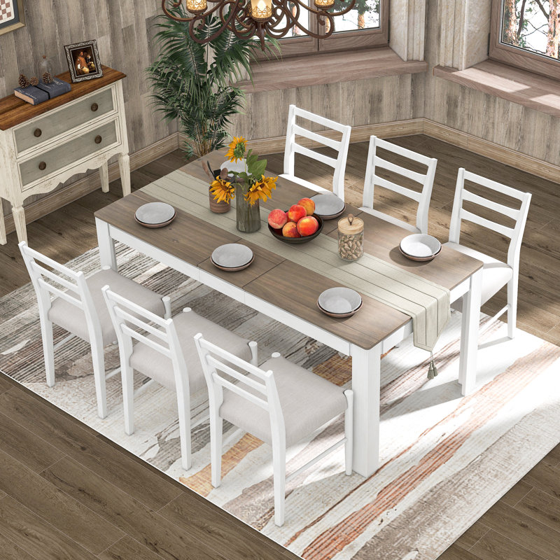 Ensemble repas pour 6 personnes Silsbee, Brun, Blanc, Blanc / beige