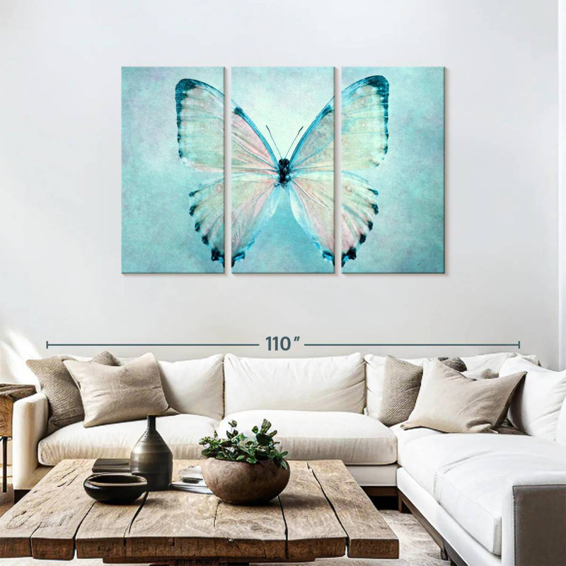 Papillon bleu délicat Brampt, H 48 po x l 74 po