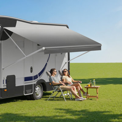Toile de remplacement pour auvent de camping-car, auvent de remplacement en vinyle résistant à l'eau résistant aux intempéries de 15 pi (tissu 14 pi 2 po) de 18 oz, UPF50 + auvent extérieur imperméable pour véhicule récréatif, camping-car, remorque, décoloration grise