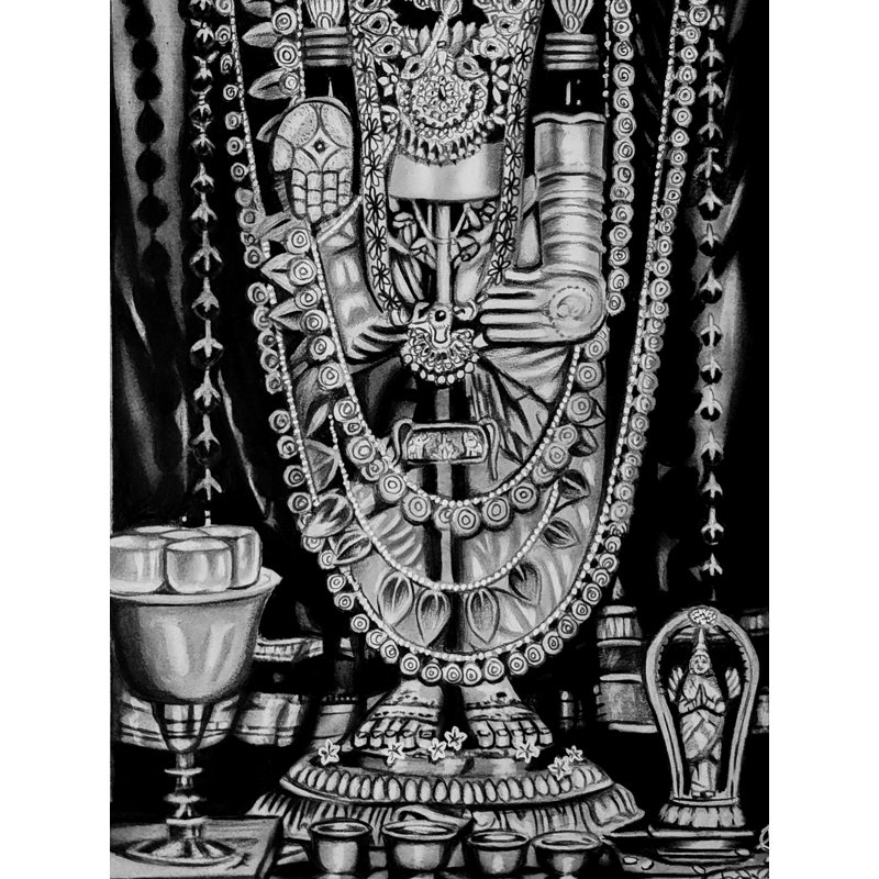 Tirupati Balaji | Gris anthracite et graphite sur papier | Par Paras Pringal