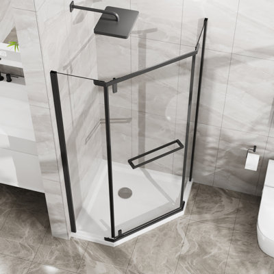 Porte de douche néo-angle sans cadre 36 po P x 36 po X P 72 po Cabine de douche d'angle en H avec porte de douche pivotante en verre trempé transparent