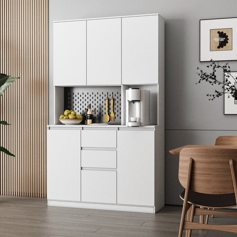 74" Kitchen Pantry with Microwave Shelf, White