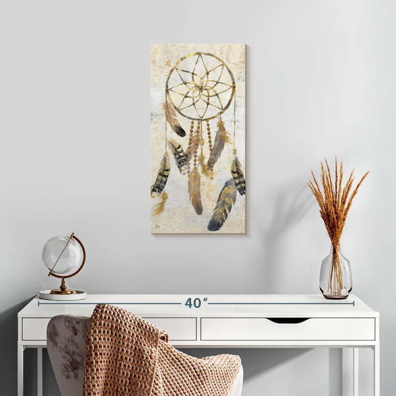 Capteur de rêves tribal doré, H 24 po x l 12 po