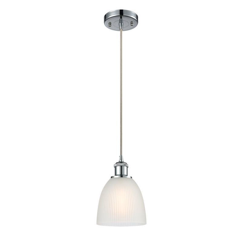 Luminaire suspendu en forme de cloche à 1 lumière Whipple, Chrome poli, Blanc, Ampoule DEL 6 watts Vinage