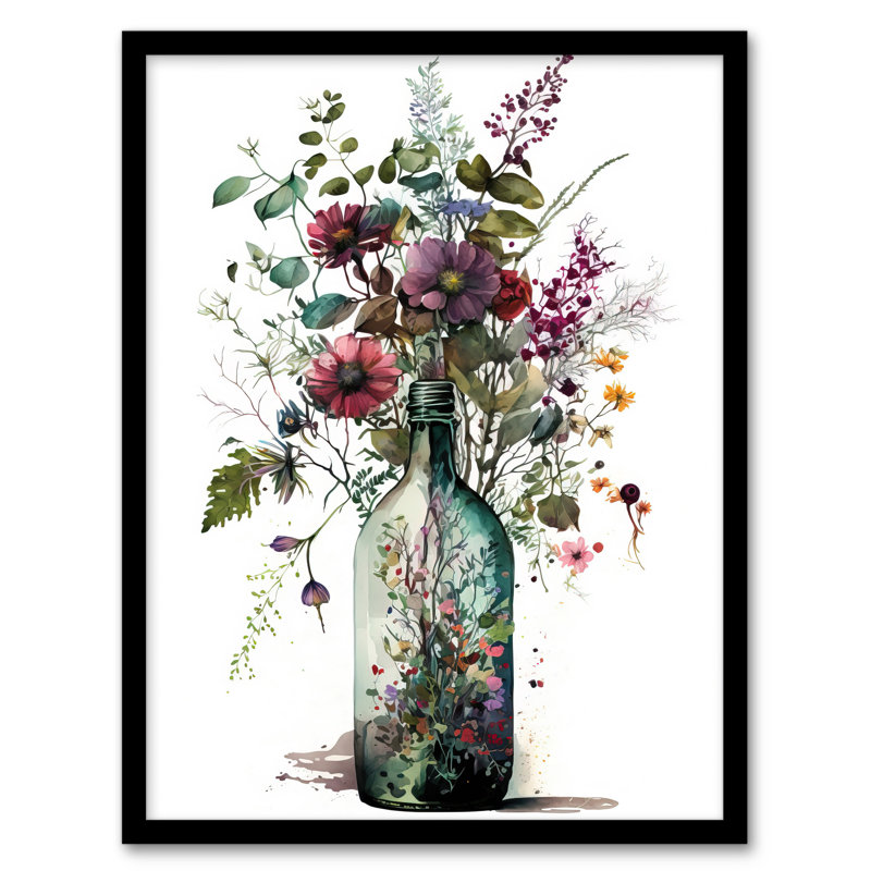 Elegant Floral Bouquet In Wine Bottle - Single Picture Frame Print