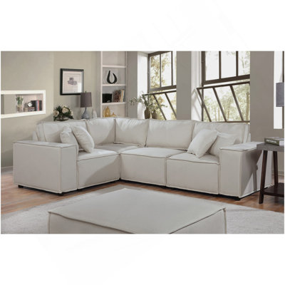 Melrose 99" Modular Sectional Sofa With Ottoman In Beige Linen