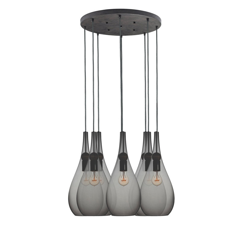 Earth 8 - Light Chandelier, Clear Glass, 36" H x 18" W x 18" D, Nickel Braided Cord