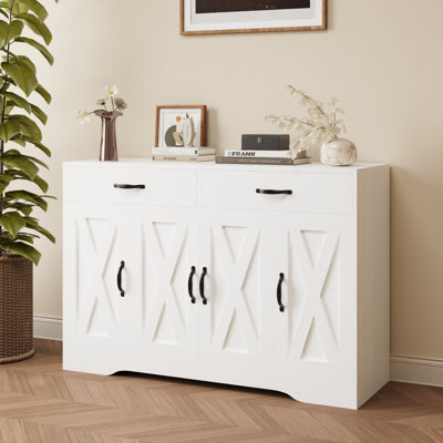 Bundrage 47.2'' Sideboard, Kitchen Island, Barn Door Storage Cabinet with Two Drawers