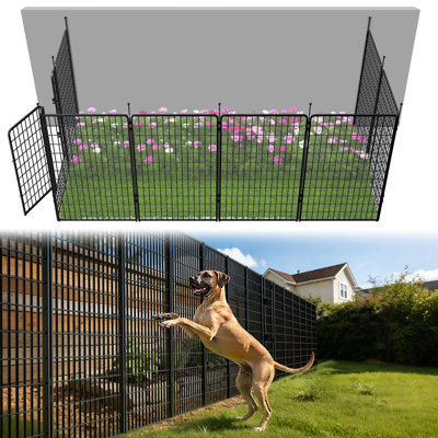 FXW Garden Fence Outdoor for the Yard – 50in(H) x 20.8ft(L) Heavy Duty Metal Animal Barrier for Dog, No Dig Decorative Dog Fence, 8 Panels, Black
