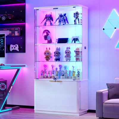 Vitrine en verre 71 "avec RVB, vitrine avec armoire de rangement