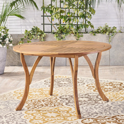 Table d'extérieur en bois de 46,62 pouces avec finition, savoir-faire exquis, structure solide, table pour patio et lignes épaisses et lisses, décor
