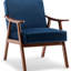 Chaise de salon de style Mid-Century en velours bleu avec rembourrage, chaise d'appoint moderne, structure en bois massif, velours, pour chambre à coucher, espace, salle de lecture, ensemble de montage sans effort-743291348