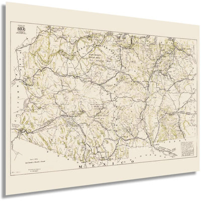 " Vintage 1919 Arizona New Mexico Map "