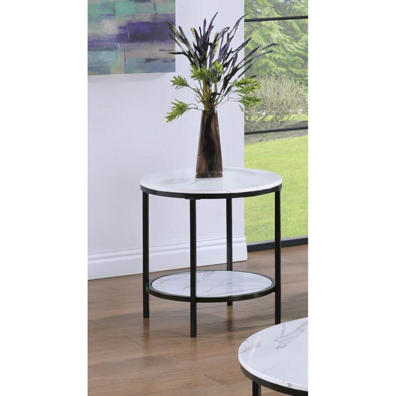 Table de bout ronde moderne en faux marbre avec plateau de rangement 1pc